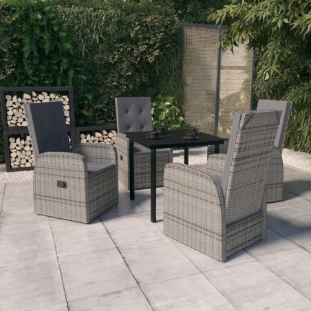 vidaXL Juego de comedor de jardín 5 piezas con cojines gris