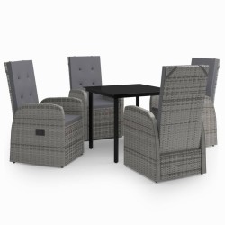 vidaXL Juego de comedor de jardín 5 piezas con cojines gris
