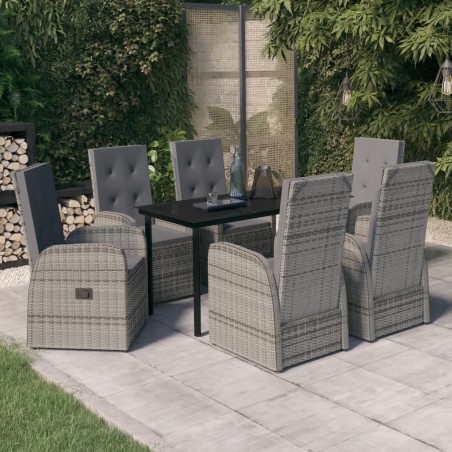 vidaXL Juego de comedor de jardín 7 piezas con cojines gris
