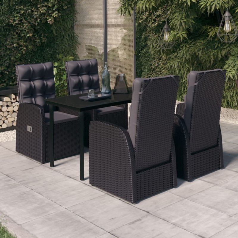 vidaXL Juego de comedor de jardín 5 piezas con cojines negro