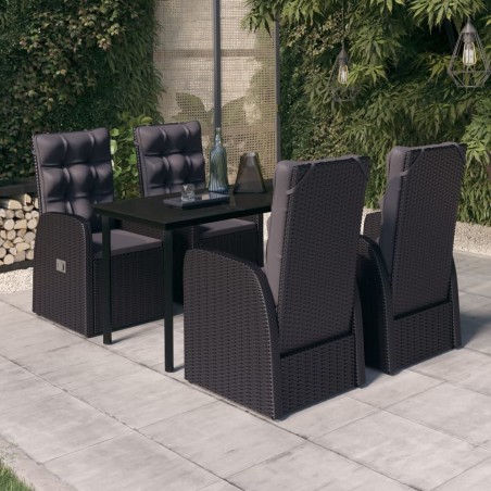 vidaXL Juego de comedor de jardín 5 piezas con cojines negro