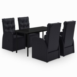 vidaXL Juego de comedor de jardín 5 piezas con cojines negro