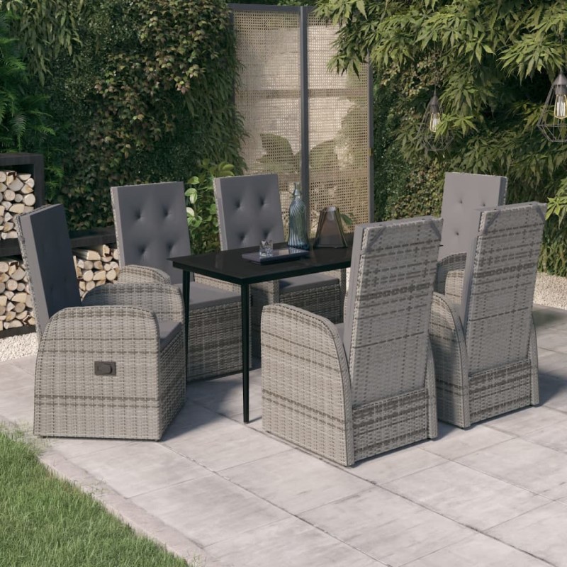 vidaXL Juego de comedor de jardín 7 piezas con cojines gris vidaXL Juego de comedor de jardín 7 piezas con cojines gris