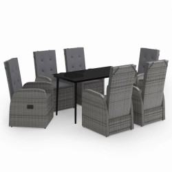 vidaXL Juego de comedor de jardín 7 piezas con cojines gris