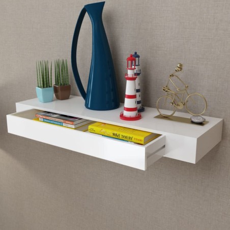 vidaXL Estante flotante pared con 1 cajón MDF blanco para libros/DVD
