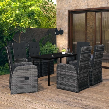 vidaXL Juego de comedor de jardín 7 piezas con cojines gris