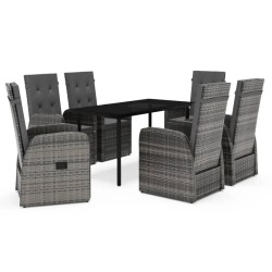vidaXL Juego de comedor de jardín 7 piezas con cojines gris