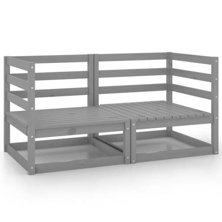 vidaXL Sofás de esquina de jardín 2 uds madera maciza de pino gris