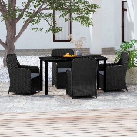 vidaXL Juego de comedor de jardín 5 piezas con cojines negro