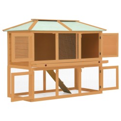 vidaXL Conejera jaula de animales con doble piso de madera