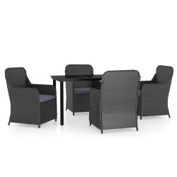 vidaXL Juego de comedor de jardín 5 piezas con cojines negro