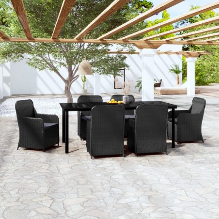 vidaXL Juego de comedor de jardín 7 piezas con cojines negro
