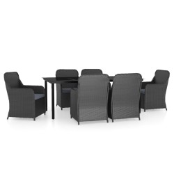 vidaXL Juego de comedor de jardín 7 piezas con cojines negro