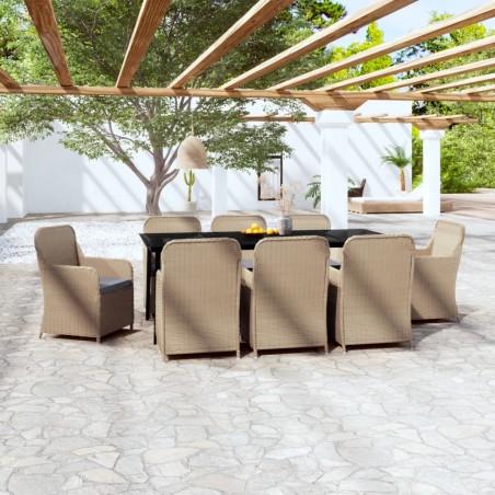 vidaXL Juego de comedor de jardín 9 piezas y cojines marrón