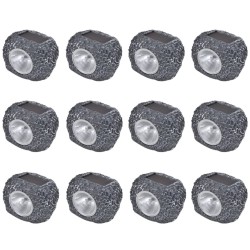 vidaXL Foco LED solar de exterior con forma de piedra 12 uds