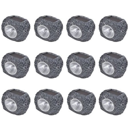 vidaXL Foco LED solar de exterior con forma de piedra 12 uds