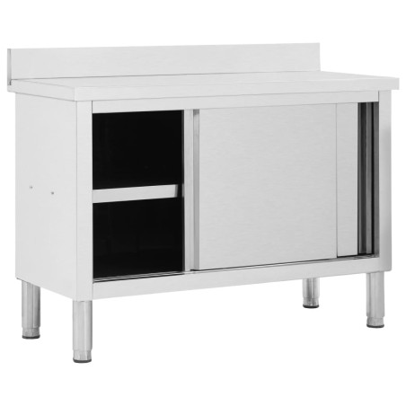 vidaXL Mesa de trabajo puertas correderas acero inox 120x50x(95-97) cm