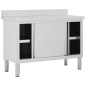 vidaXL Mesa de trabajo puertas correderas acero inox 120x50x(95-97) cm