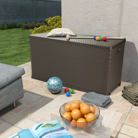 vidaXL Caja de almacenamiento de jardín marrón ratán PP 120x56x63 cm
