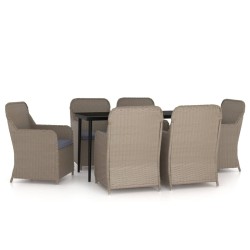 vidaXL Juego de comedor para jardín 7 piezas con cojines marrón
