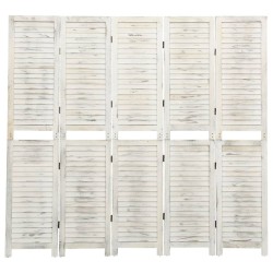 vidaXL Biombo de 5 paneles madera maciza blanco envejecido 178,5x166cm