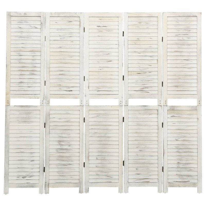 vidaXL Biombo de 5 paneles madera maciza blanco envejecido 178,5x166cm vidaXL Biombo de 5 paneles madera maciza blanco envejecido 178,5x166cm