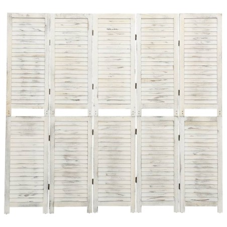 vidaXL Biombo de 5 paneles madera maciza blanco envejecido 178,5x166cm