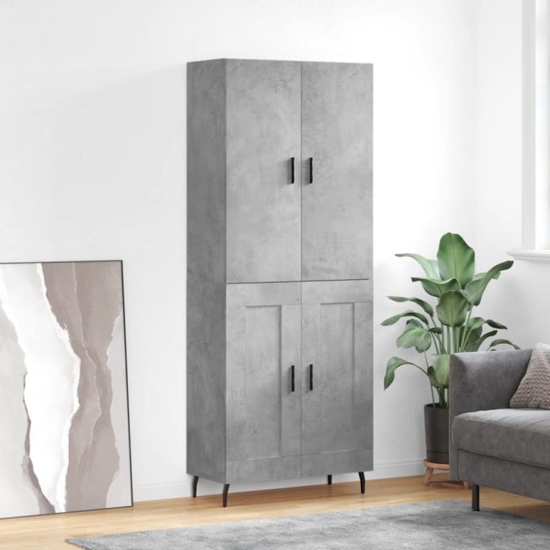 vidaXL Aparador alto madera contrachapada gris hormigón 69,5x34x180 cm