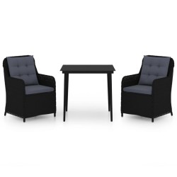 vidaXL Juego de comedor para jardín 3 piezas negro