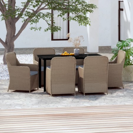 vidaXL Juego de comedor para jardín 7 piezas con cojines marrón