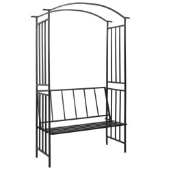vidaXL Arco de jardín con banco hierro negro 128x50x207 cm 