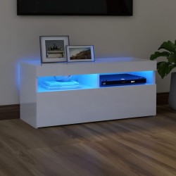 vidaXL Mueble de TV con luces LED blanco brillante 90x35x40 cm