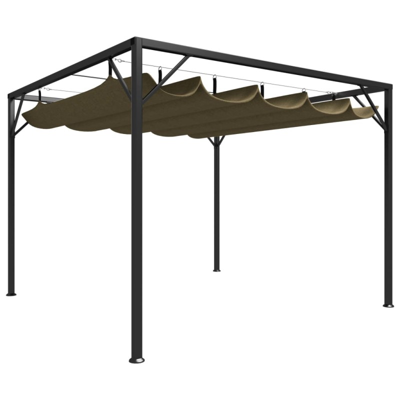vidaXL Cenador de jardín con techo retráctil gris taupe 3x3m 180 g/m² vidaXL Cenador de jardín con techo retráctil gris taupe 3x3m 180 g/m²
