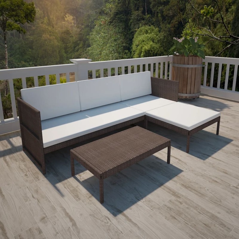 vidaXL Set muebles de jardín 3 pzas y cojines ratán sintético marrón vidaXL Set muebles de jardín 3 pzas y cojines ratán sintético marrón