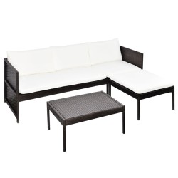 vidaXL Set muebles de jardín 3 pzas y cojines ratán sintético marrón