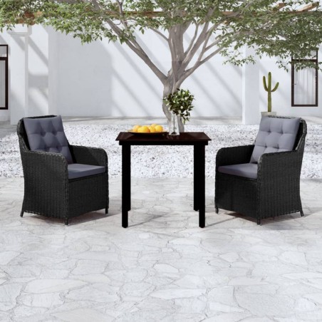 vidaXL Juego de comedor para jardín 3 piezas negro