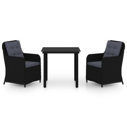 vidaXL Juego de comedor para jardín 3 piezas negro