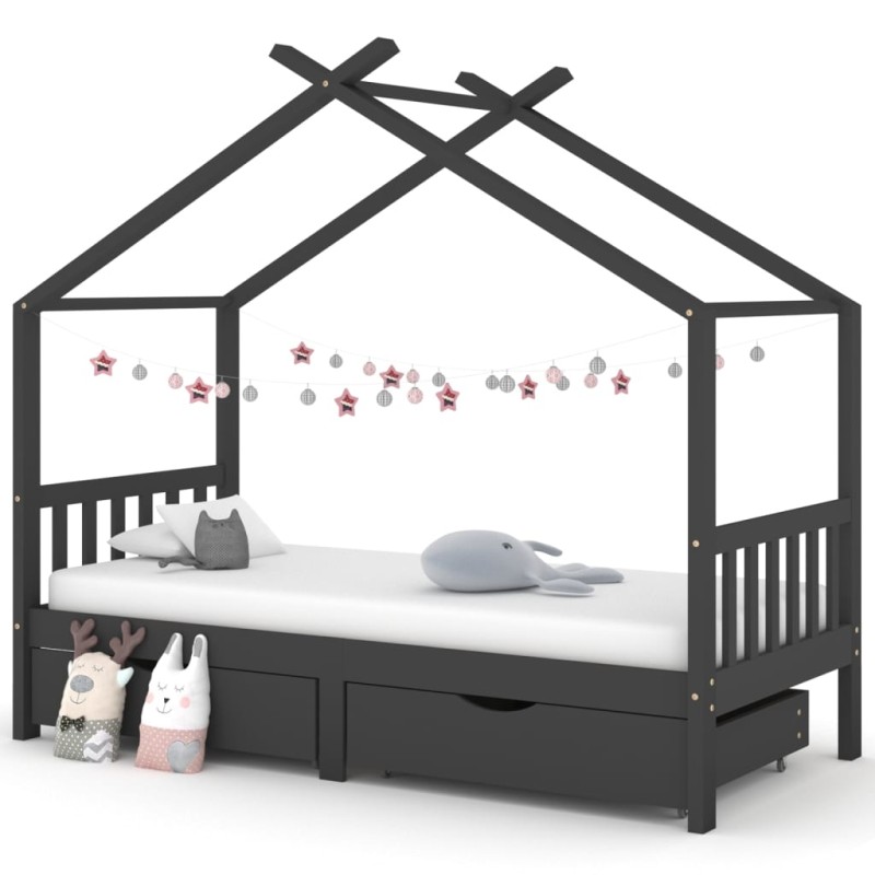 vidaXL Estructura de cama infantil y cajones madera pino gris 90x200cm vidaXL Estructura de cama infantil y cajones madera pino gris 90x200cm