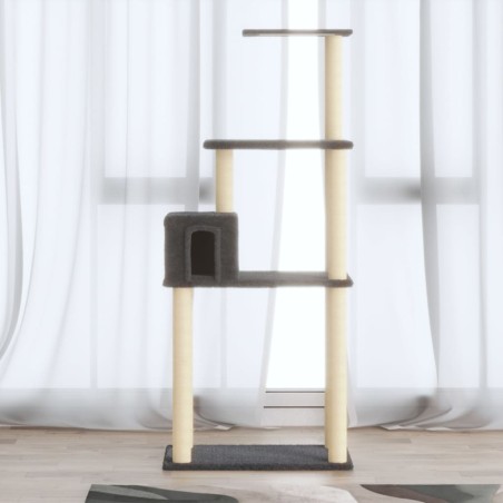 vidaXL Rascador para gatos con postes de sisal gris oscuro 147 cm