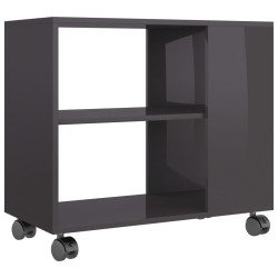 vidaXL Mesa auxiliar madera contrachapada gris brillante 70x35x55 cm