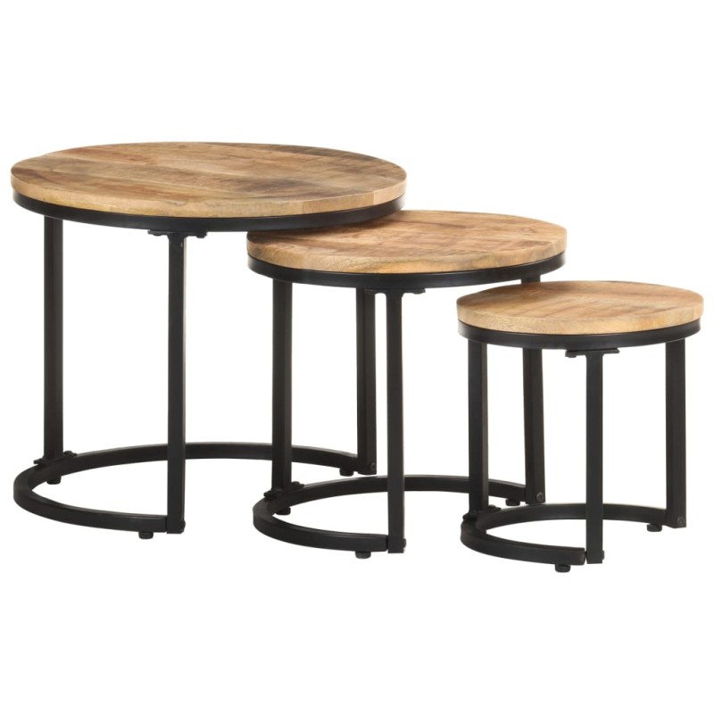 vidaXL Mesitas auxiliares 3 Piezas madera de mango rugosa vidaXL Mesitas auxiliares 3 Piezas madera de mango rugosa