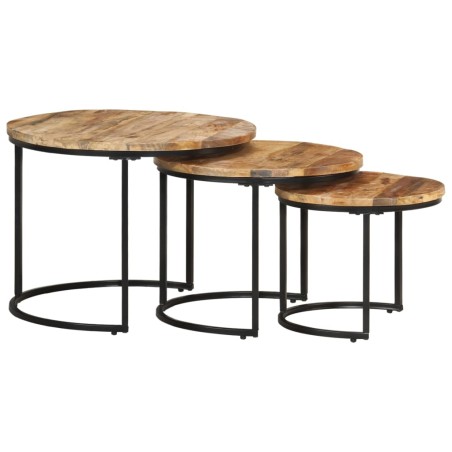 vidaXL Mesas apilables 3 unidades madera rugosa de mango