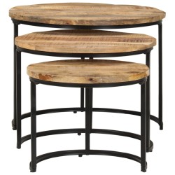 vidaXL Mesas apilables 3 unidades madera rugosa de mango