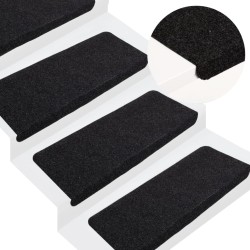 vidaXL Alfombrilla autoadhesiva de escalera 15 uds negro 65x24,5x3,5cm