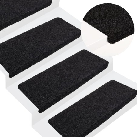 vidaXL Alfombrilla autoadhesiva de escalera 15 uds negro 65x24,5x3,5cm