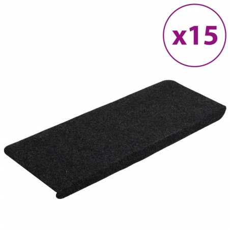 vidaXL Alfombrilla autoadhesiva de escalera 15 uds negro 65x24,5x3,5cm