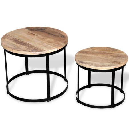 vidaXL Set de mesa de centro redondas 2 uds madera de mango 40/50 cm