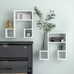 vidaXL Estantes de pared 2 uds contrachapado blanco brillo 50x15x50 cm