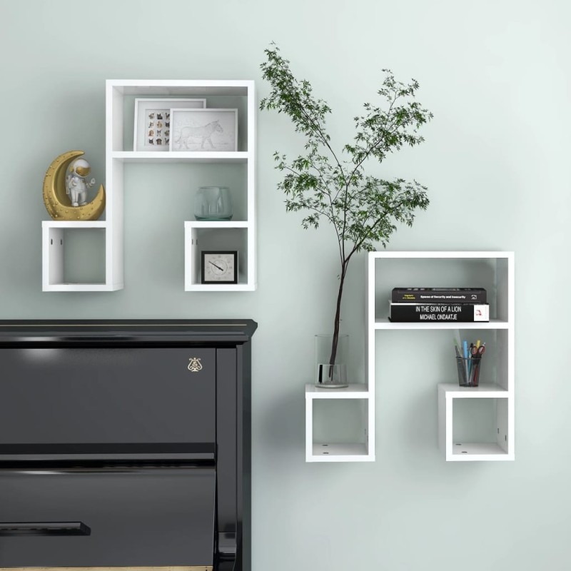 vidaXL Estantes de pared 2 uds contrachapado blanco brillo 50x15x50 cm