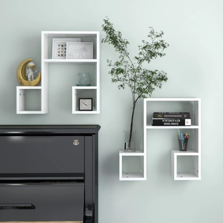vidaXL Estantes de pared 2 uds contrachapado blanco brillo 50x15x50 cm